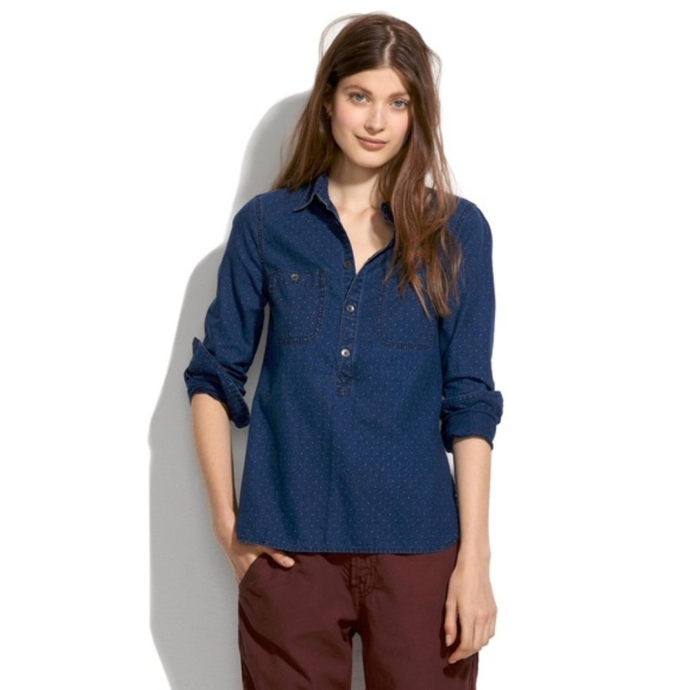 Madewell chambray pindot popover M